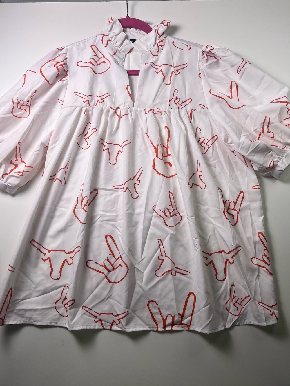 Boutique Longhorn Print Game Day Blouse - Peplum Burnt Orange  - Size XL
